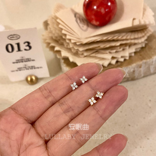 开启幸运～睡觉不用摘！s925纯银养耳洞不过敏四叶草小众耳钉女