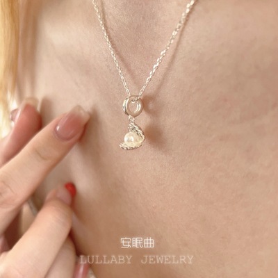 夏日海边贝壳珍珠s925纯银项链