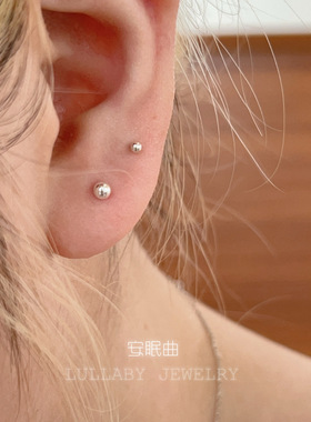 s999足银养耳洞！睡觉不用摘！银珠耳钉女小众设计耳骨钉百搭耳饰