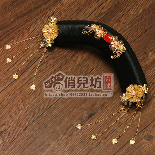 古风儿童头饰清朝金色假发