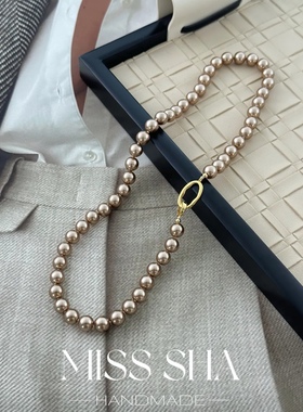 【醇香可可】人造仿海水美拉德秋冬女款复古简约百搭珍珠项链
