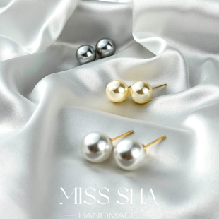 人造仿澳白珍珠耳钉冷光白正圆轻奢复古抗过敏纯银耳钉