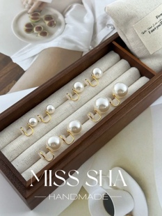 韩国博主同款 人造珍珠耳夹无耳洞耳饰大珍珠暖光澳白纯银耳钉