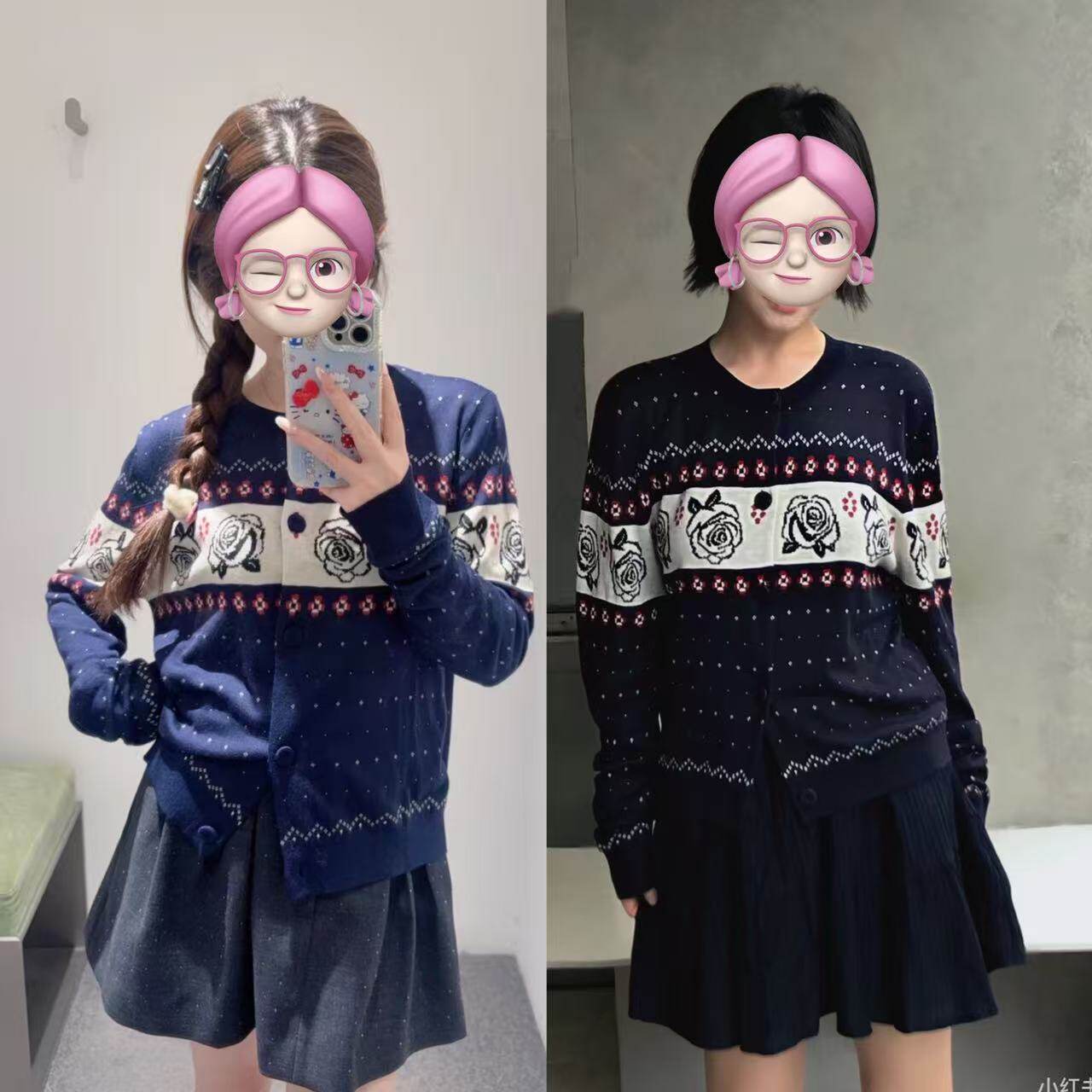 设计师款UO玫瑰花撞色费尔岛开衫