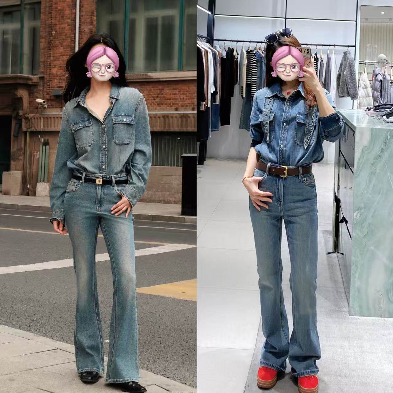 张曼玉同款微喇窄版棉质牛仔裤女