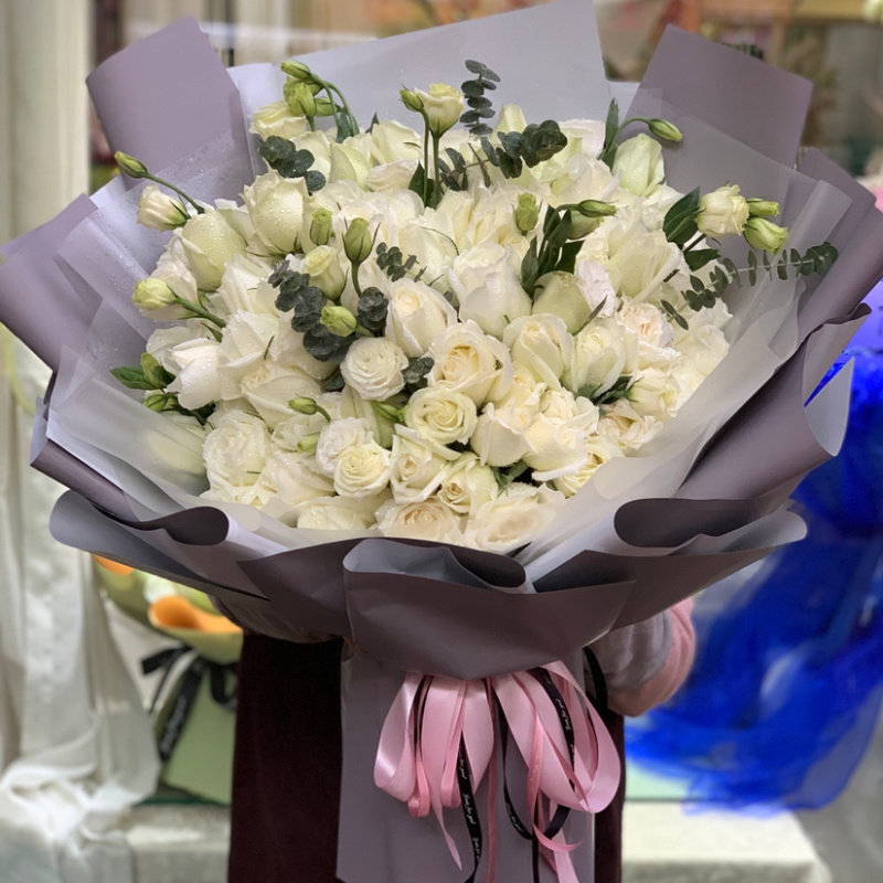 无锡江阴宜兴鲜花店同城速递生日配送女朋友老婆99朵支白玫瑰花束