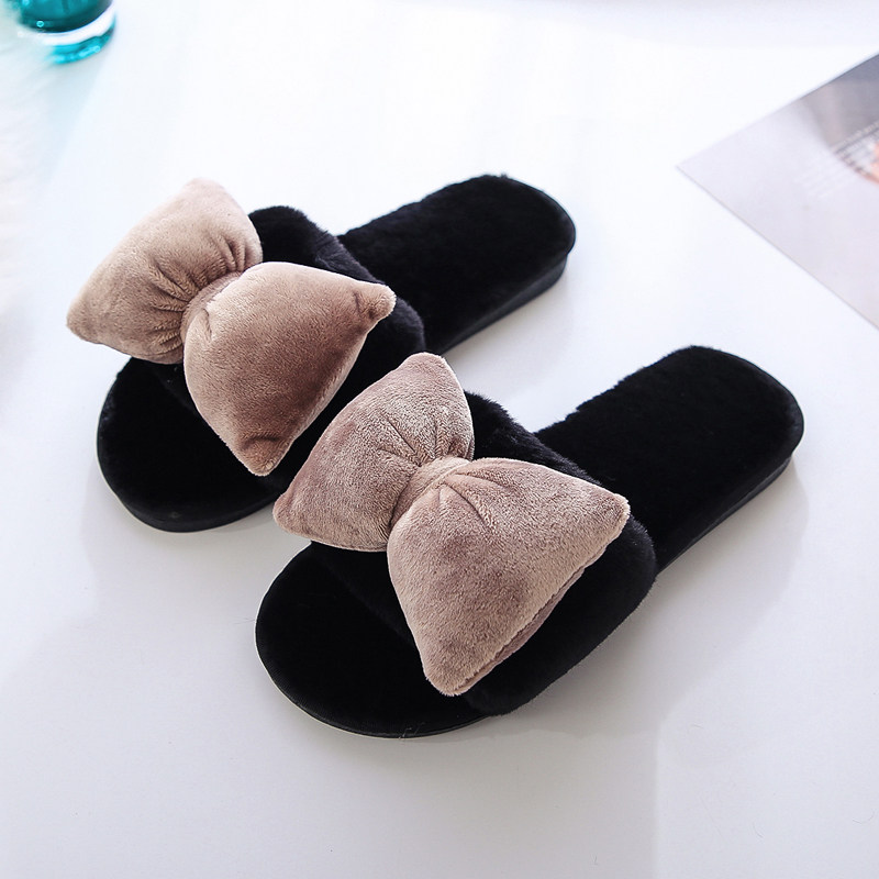 毛绒拖鞋女秋冬新款可爱蝴蝶结室内外一字拖鞋软底防滑月子棉拖鞋,女鞋,一字拖,淘宝优惠券,粉丝福利购,淘宝优惠卷