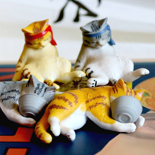 日本扭蛋 醉酒动物 下班后的猫微醺喝酒买醉猫模型