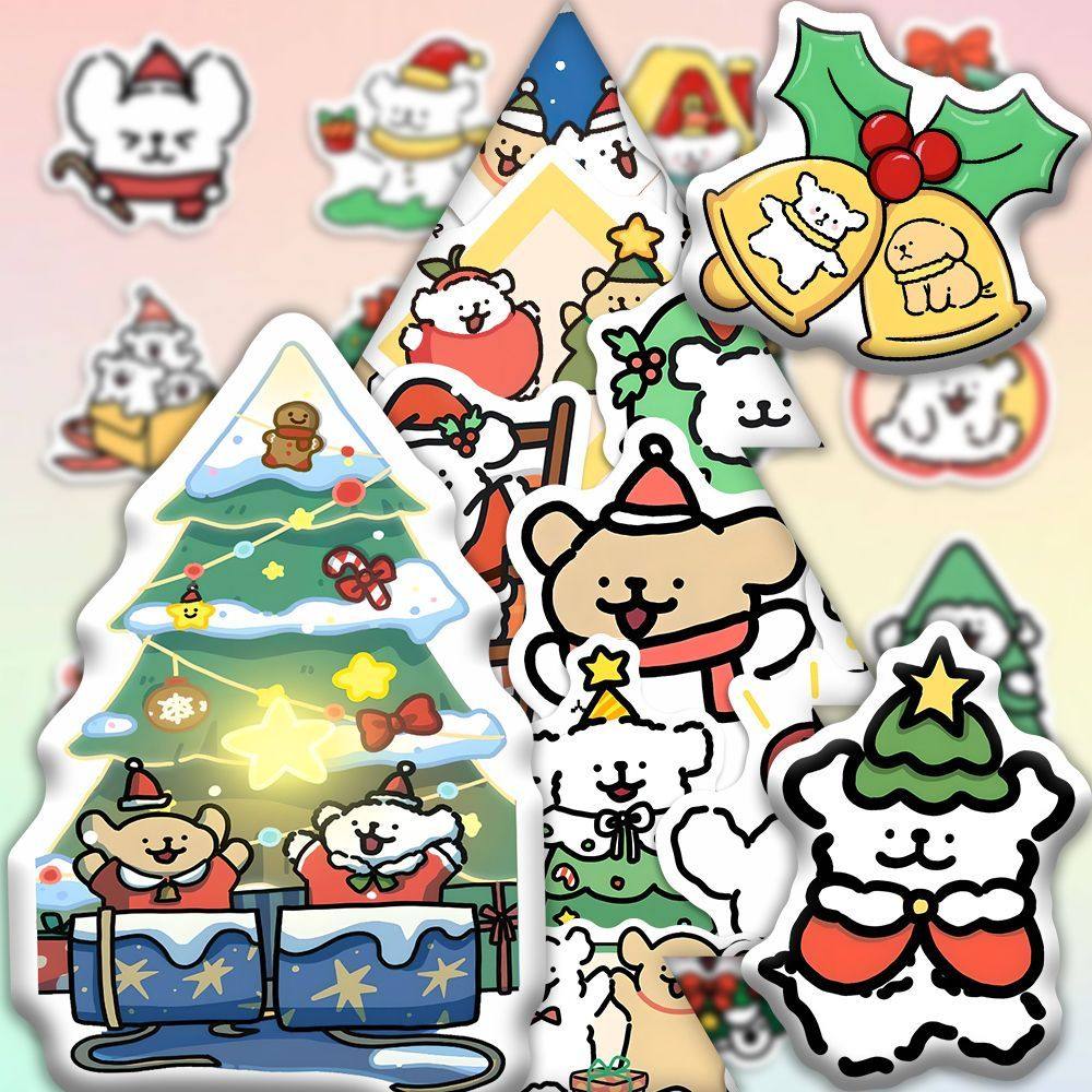 180张圣诞线条小狗贴纸圣诞节日氛围小鸡毛小白卡通可爱装饰贴画