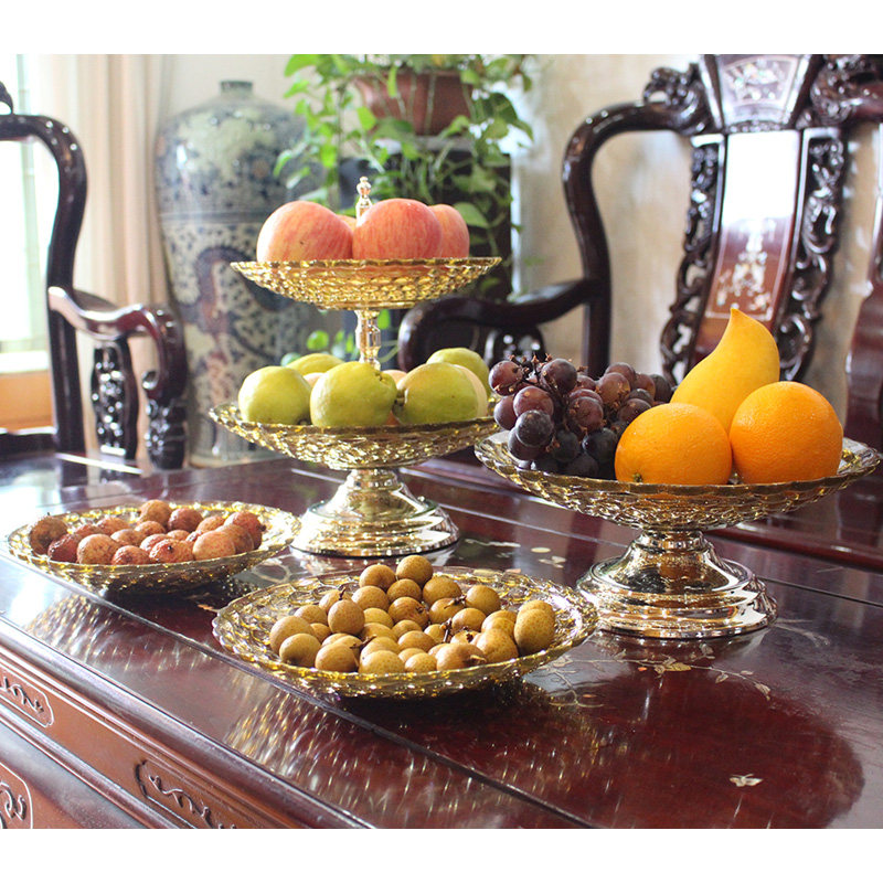 欧式现代创意家用过年客厅干果盒糖果盒双层水果盘套装分格零食盘