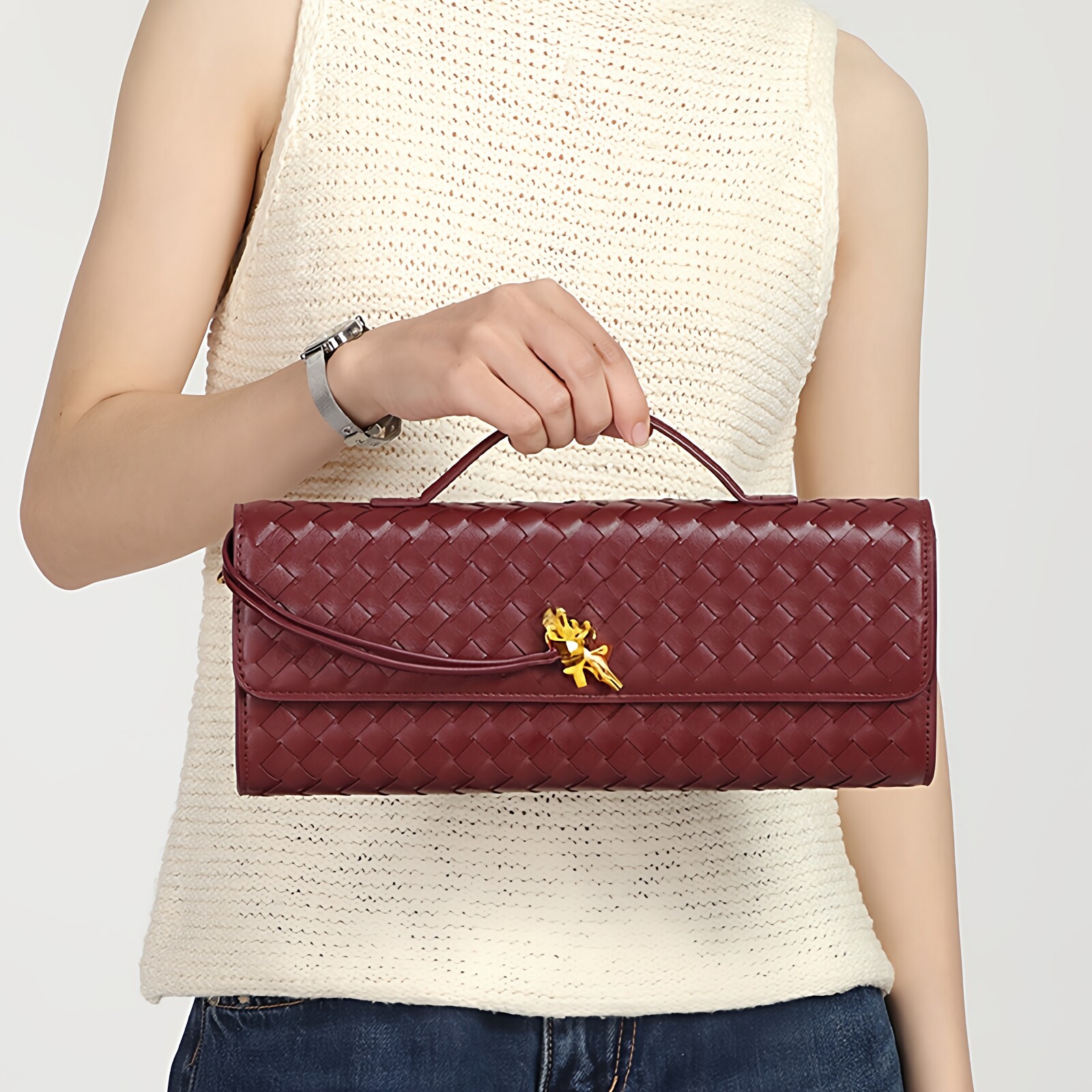 小众高级感编织单肩法棍包时尚精致横款手拿晚宴包百搭女士斜跨包