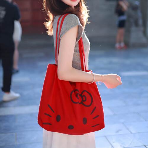 大容量新款帆布包HelloKitty托特可爱学生斜挎ins单肩手提通勤包