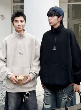 乔迪丹娜冬款2025男大童加厚奥粒绒半拉链卫衣学生一体绒立领卫衣