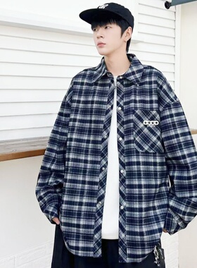 乔迪丹娜秋冬款2025男大童格子衬衫外套初高中学生一体绒加厚衬衣