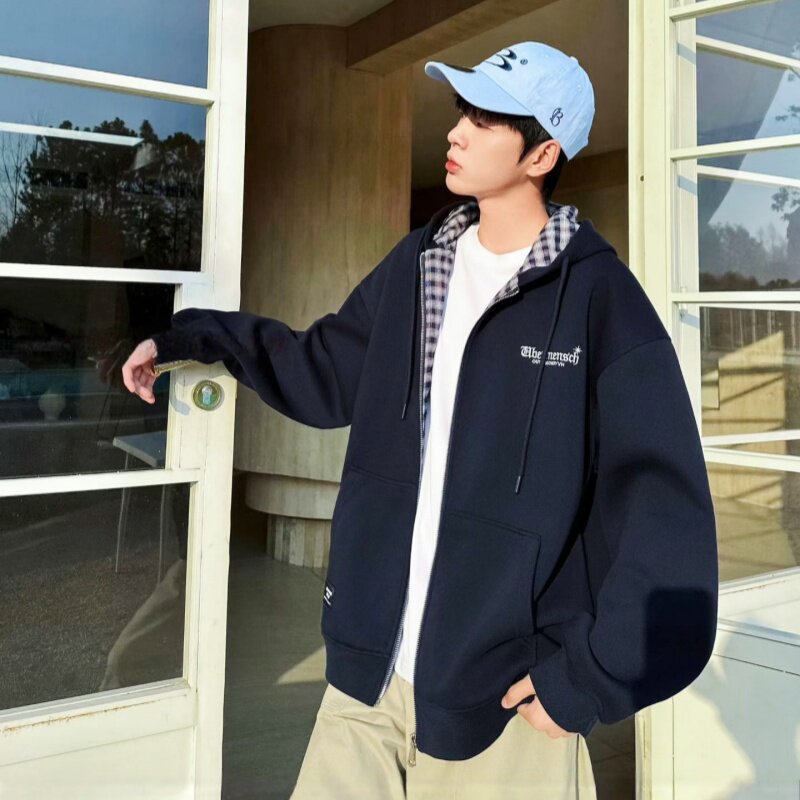 乔迪丹娜2026春款男大童针织连帽外套初高中生拼色格子帽开衫潮流