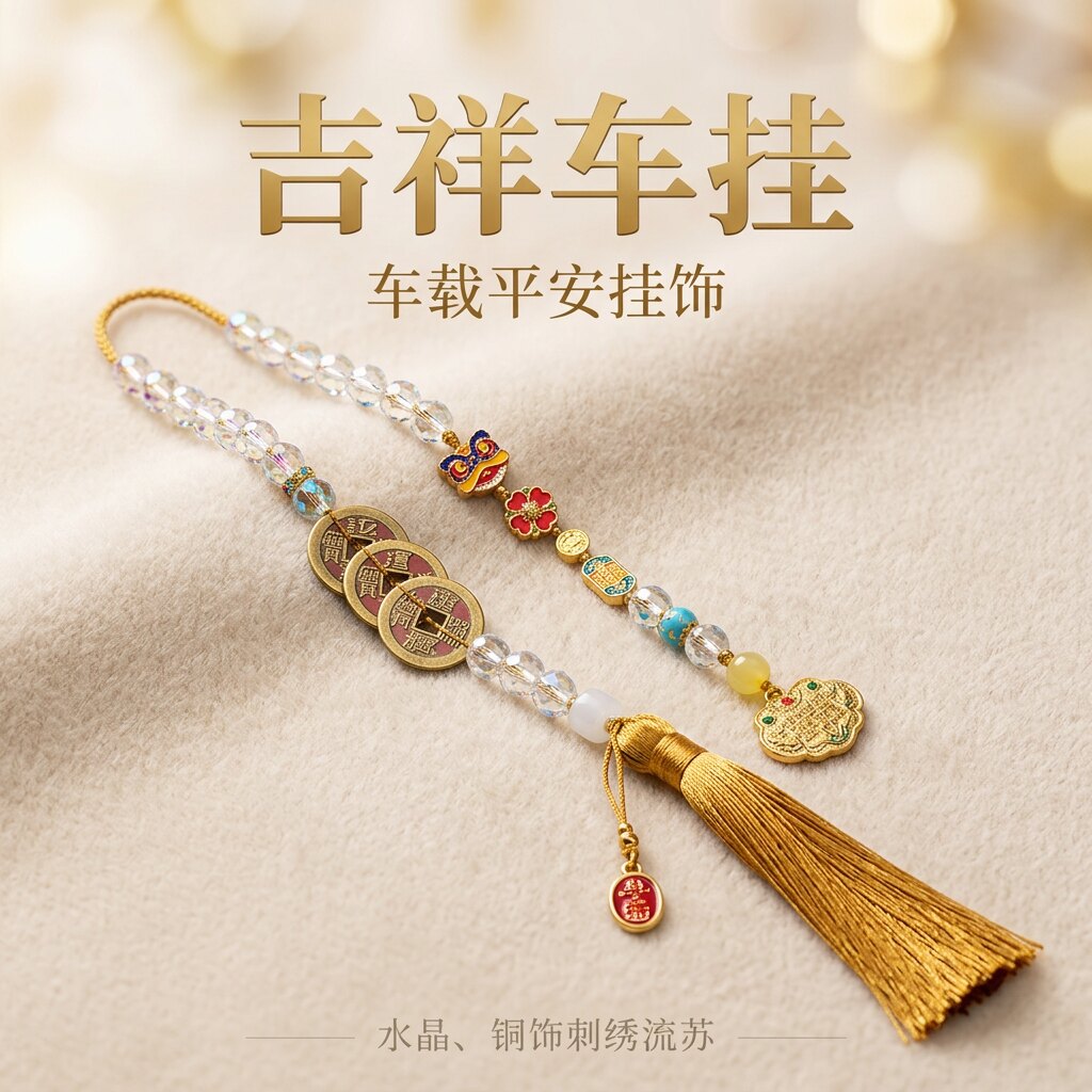 国风钱到家水晶流苏祈福车挂