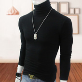 高领打底衫 修身 保暖内衣长袖 纯棉弹力男士 t恤休闲紧身堆领秋冬季