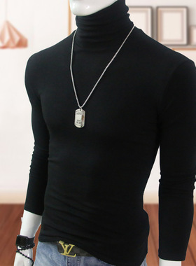 纯棉弹力男士高领打底衫修身保暖内衣长袖t恤休闲紧身堆领秋冬季
