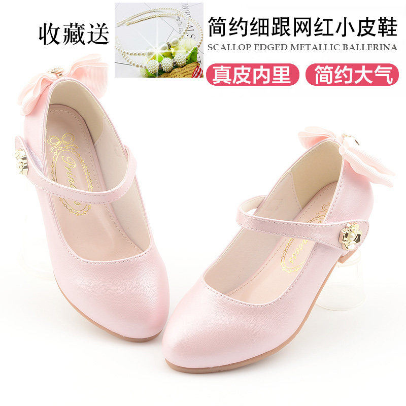 女童宝宝洋气网红小皮鞋2025春季新版闪钻水晶鞋儿童黑白色高跟鞋
