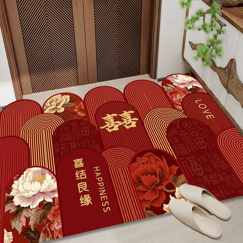 喜庆厨房百年好合红色进出门垫