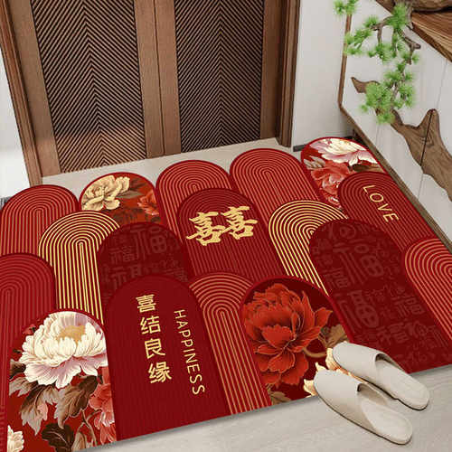 喜庆厨房百年好合红色进出门垫