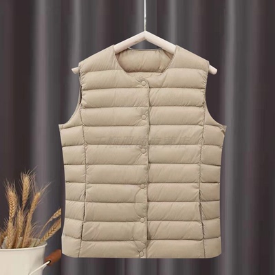 新款轻薄羽绒棉马甲女短款大码圆无领马夹V领背心坎肩内穿冬外套
