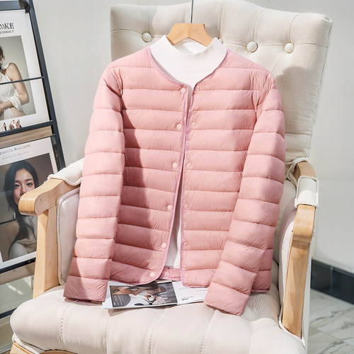 秋冬无领糖果色小棉衣女超短款修身轻薄羽绒棉服圆领棉袄外套加厚