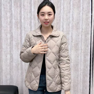 轻薄棉袄菱形双线百搭休闲棉衣 韩版 新款 女士秋冬翻领棉服保暖时尚