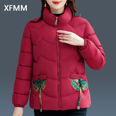 国风刺绣棉衣新款保暖中老年秋冬外套妈妈时尚立领棉服加厚小棉袄