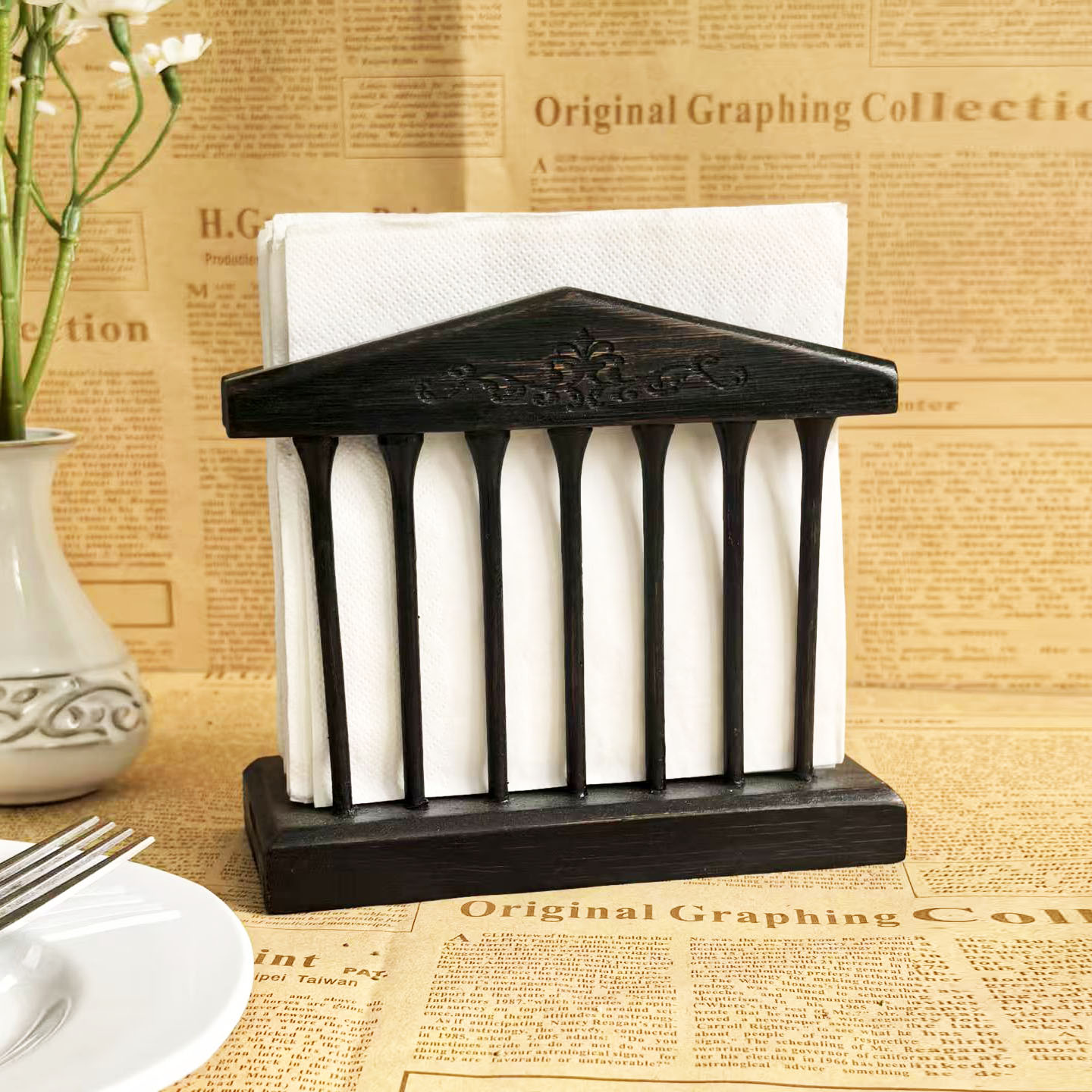 北欧ins实木建筑形纸餐巾纸夹