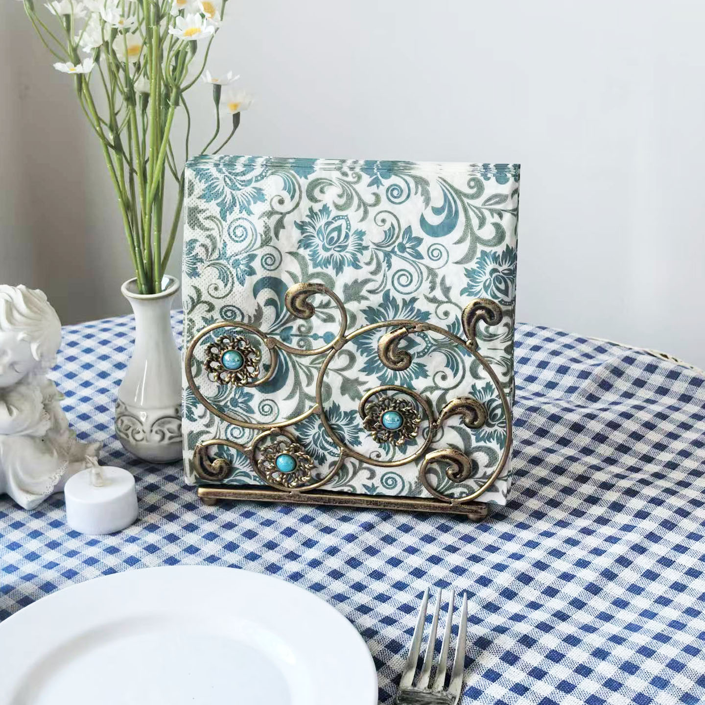 北欧铁艺桌面立式餐巾纸架托纸巾夹复古风创意家居酒店餐厅收纳