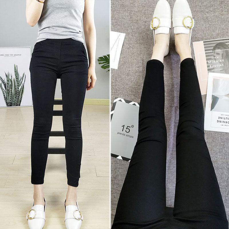 薄款外穿打底裤鲨鱼裤高腰小脚裤弹力九分裤显瘦网红百搭小黑裤