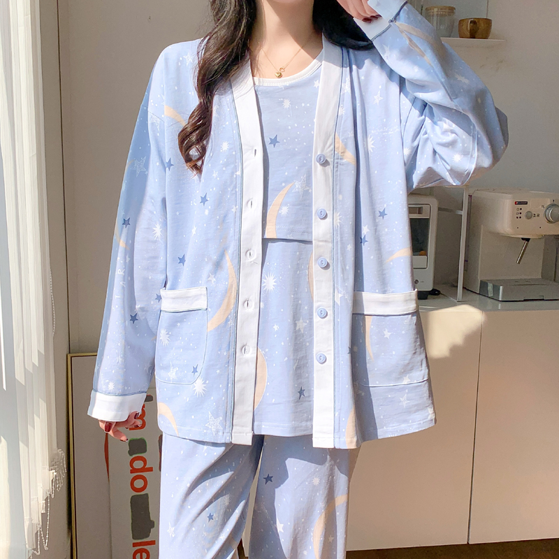 三件套带胸垫月子服春秋大码睡衣200斤孕妇产后5月份6哺乳家居服4