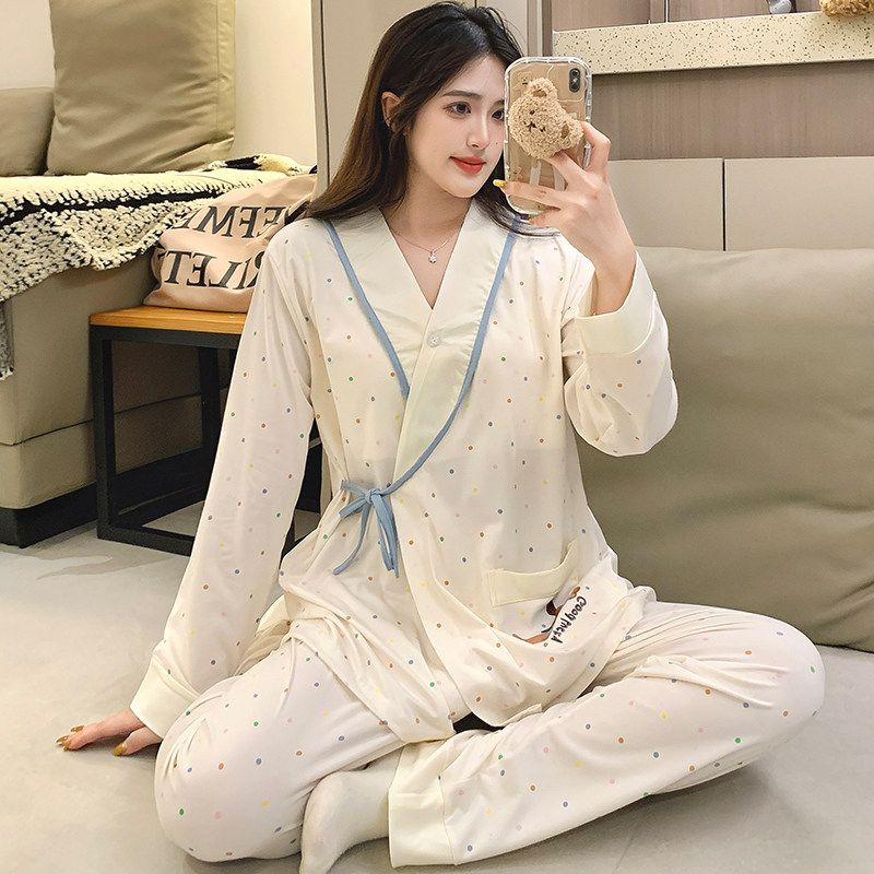 2025新款和服带胸垫月子服春夏纯棉产后孕妇睡衣春秋款哺乳衣