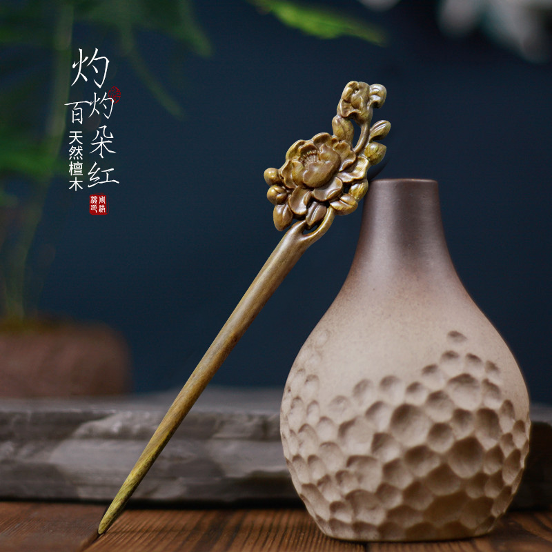 美木兮发簪绿檀国风雕花