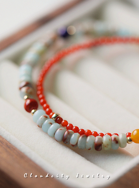 极细南红玛瑙寿山石设计双圈手链