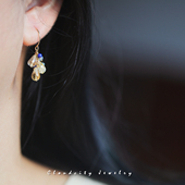 金铃蓝鸢Cloudcity原创晶石设计气质黄水晶青金石14K注金手作耳环