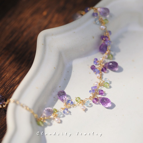 春野 Cloudcity原创设计精致春日新款渐变紫水晶14K注金手作手链