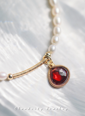 原创精致显白石榴石手作珍珠手链