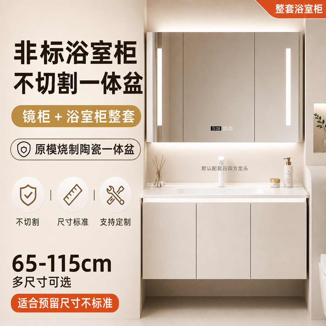 陶瓷一体盆浴室柜实木非标尺寸