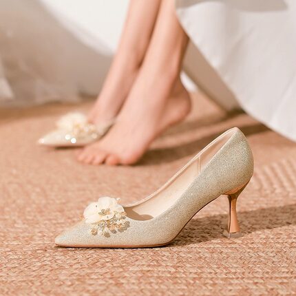 绝美高跟鞋婚鞋秀禾婚纱两穿不累脚女订婚鞋伴娘鞋高级感孕妇日常