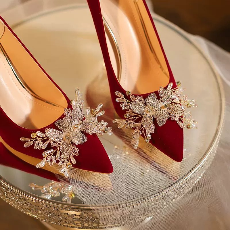 中式秀禾婚纱两穿新娘鞋细跟孕妇