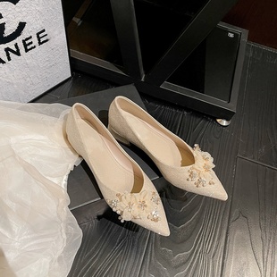 平底单鞋女绝美订婚鞋主婚纱婚鞋新娘鞋不累脚尖头伴娘鞋单鞋日常