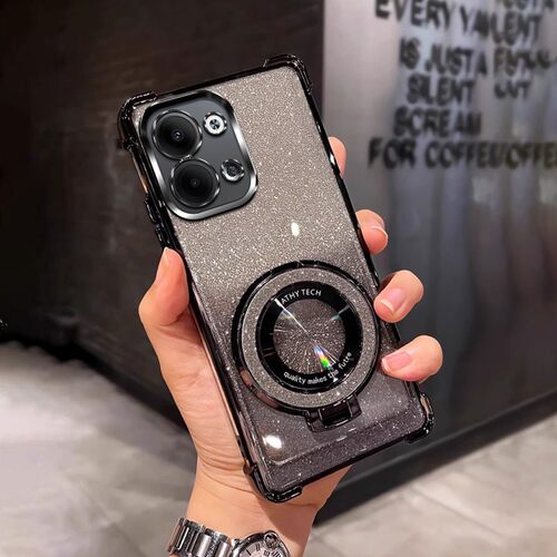 四角防摔带磁吸支架适用于适用oppoReno9pro手机壳PGX110软rneo9pro女新款男全包reno9pro外壳透明电镀保护套