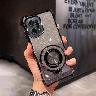 四角防摔带磁吸支架适用于适用oppoFindx5pro手机壳PFEM10软fnidx5pro女网红潮findx5pro外壳透明电镀保护套