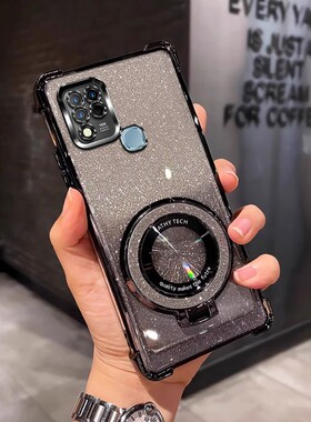 四角防摔带磁吸支架适用于传音INFINIX hot 10s nfc简约全包软潮个性男女新款网红hot10s外壳透明电镀保护套