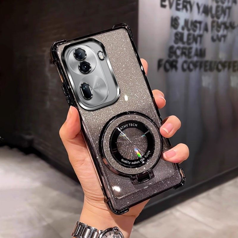 四角防摔带磁吸支架适用于适用oppoReno11手机壳PJH110女RoneL1全包PJH1l0个性软潮男网红外壳透明电镀保护套