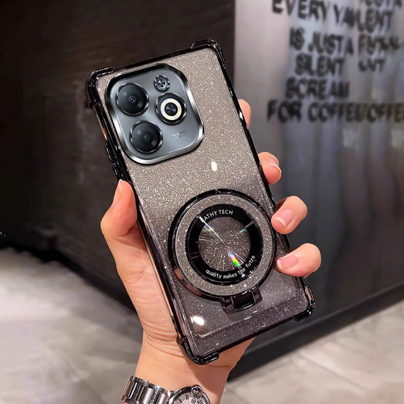 四角防摔带磁吸支架适用于传音itel p55 4g手机壳简约全包软个性男女新款网红外壳透明电镀itelp55保护套