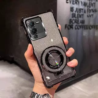 四角防摔带磁吸支架适用于适用vivoV25pro手机壳Vov25pro全包简约女软新款男潮个性v25pro外壳透明电镀保护套