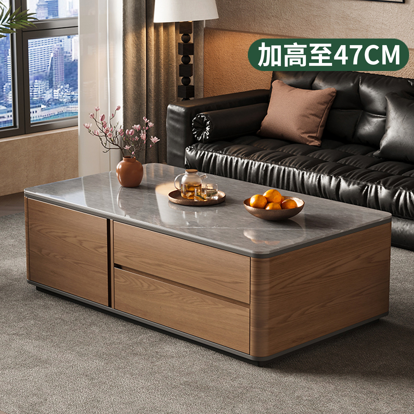 中古风茶几客厅家用桌子2026新款小户型岩板实木茶几桌电视柜组合,住宅家具,茶几,淘宝优惠券,粉丝福利购,淘宝优惠卷